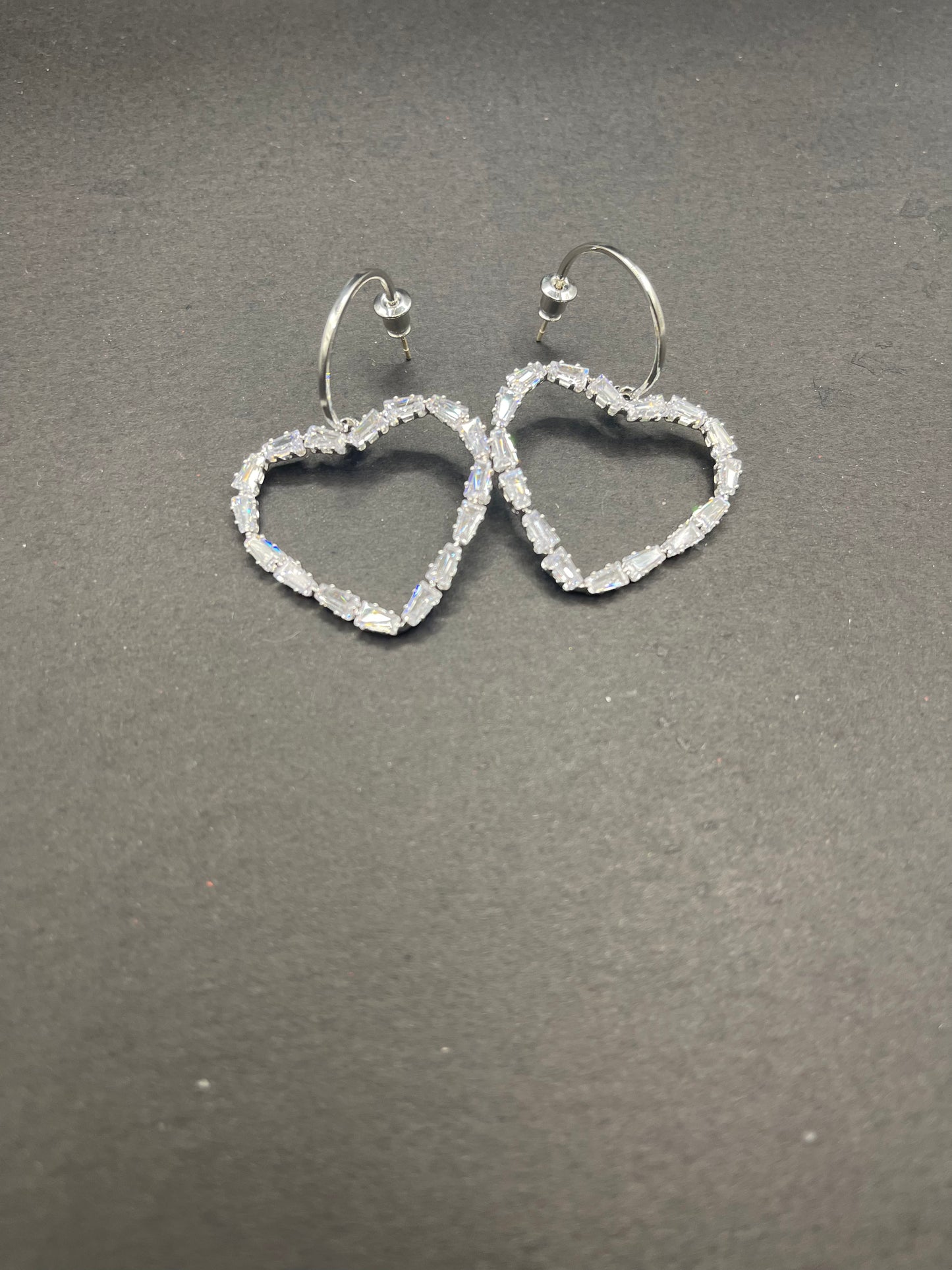 Silver Crystal Heart Hoop Earrings