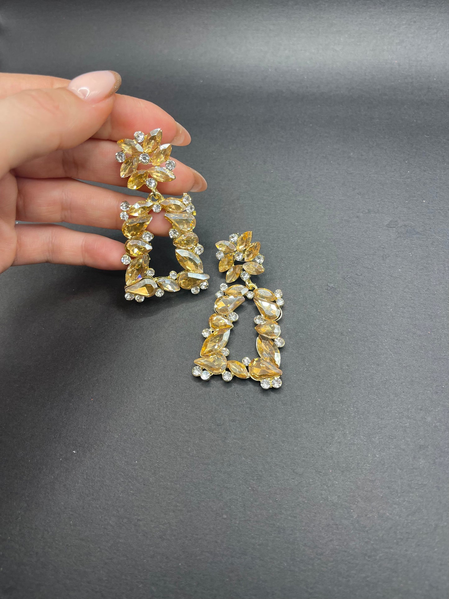 Gold Crystal Statement Dangle Earrings