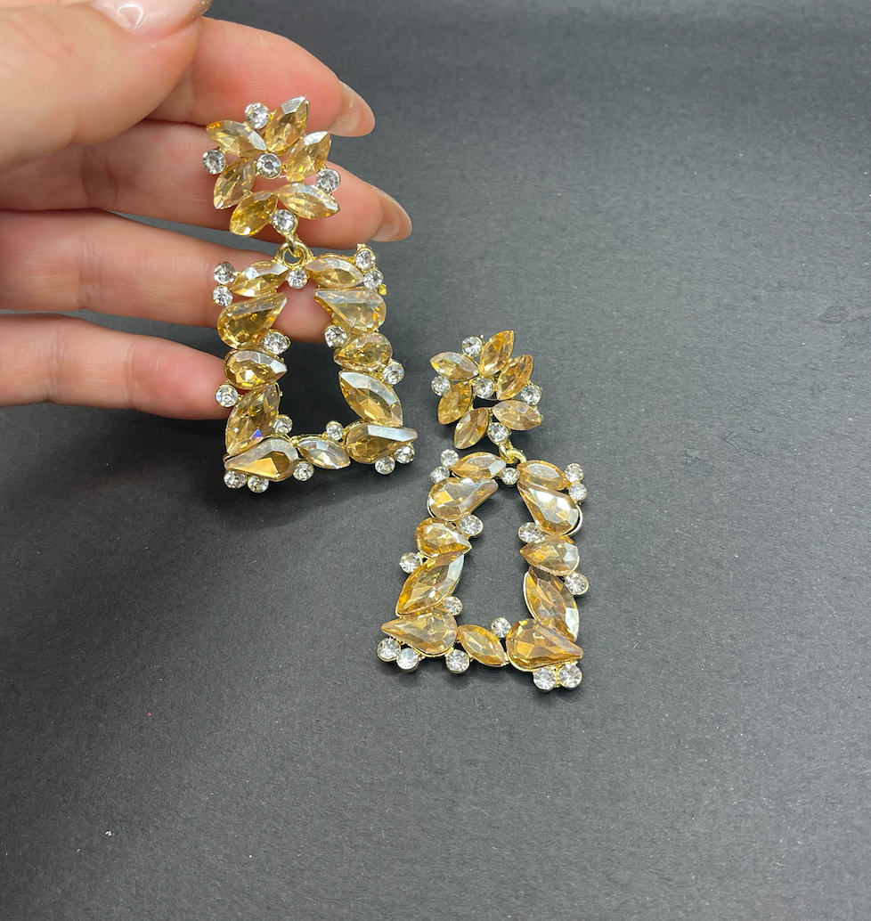 Gold Crystal Statement Dangle Earrings